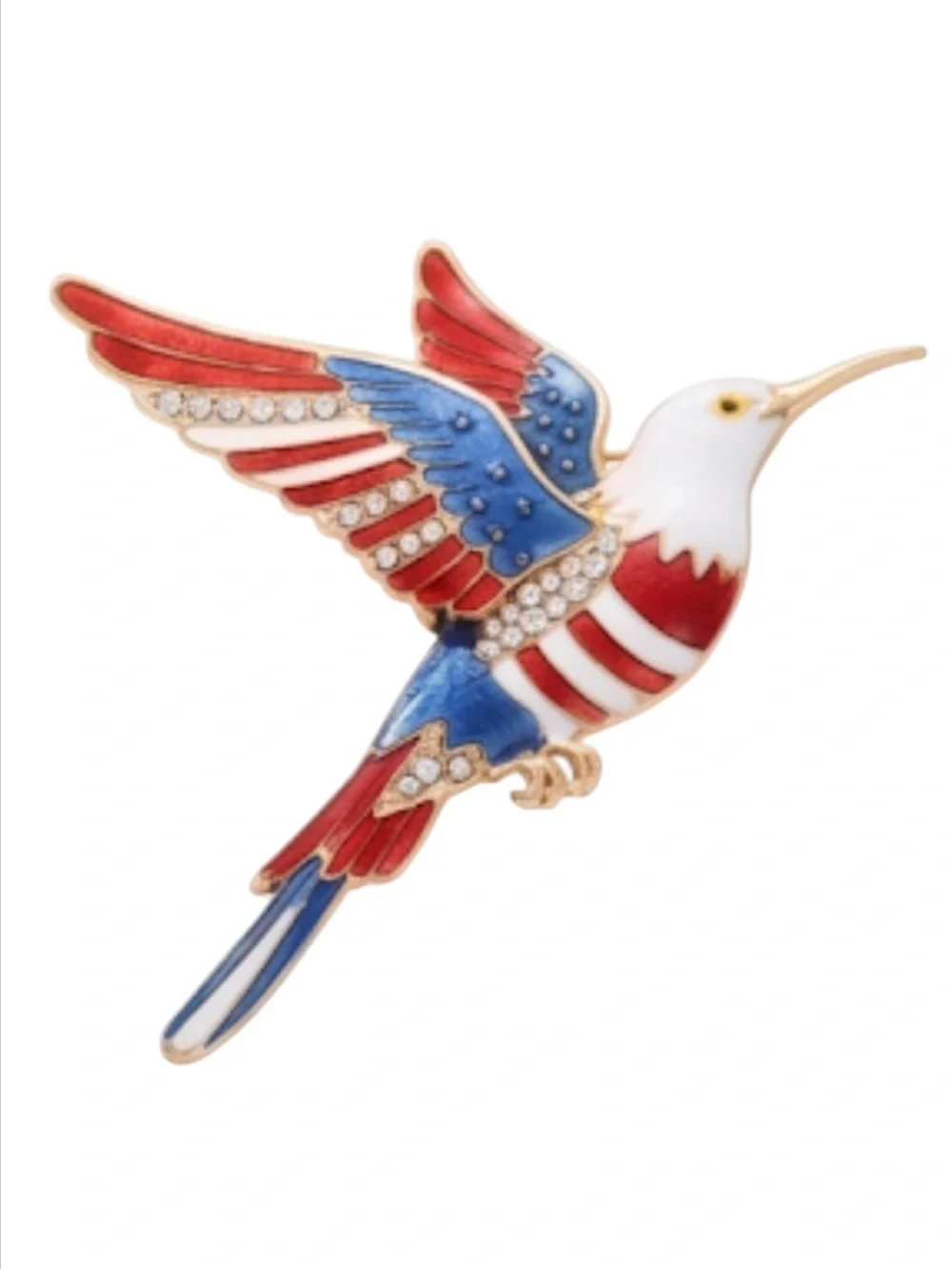 NWT Patriotic USA Flag Bird Brooch Pin Red White Blue Crystal Enamel